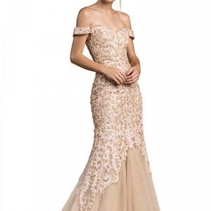 new champagne Off Shoulder Mermaid Shape Sequined Dress CDA0401